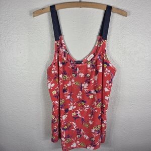 Pixley Tank Top Size L Pink Colored Floral Print Sleeveless 1/4 Zip Back